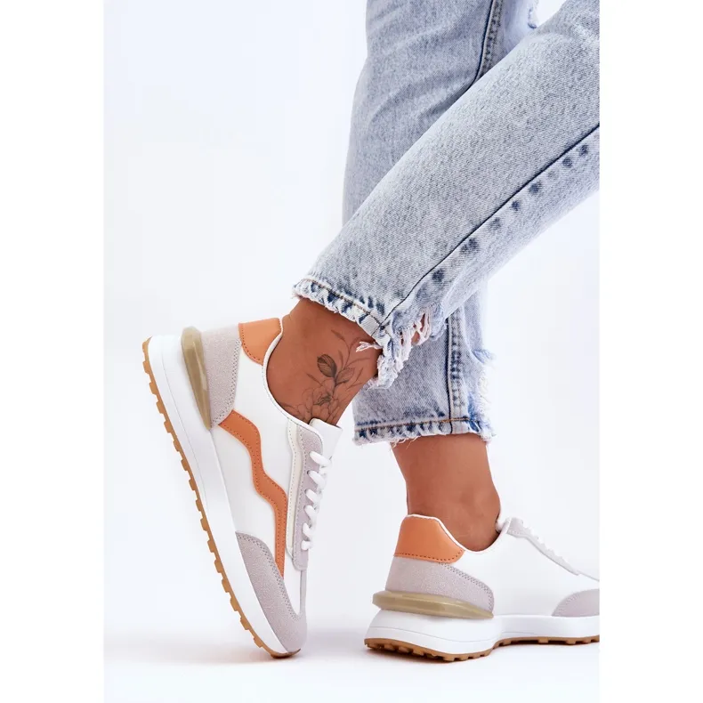 FJ1 Chaussures de sport en cuir pour femme Blanc-Orange Somerio blanche