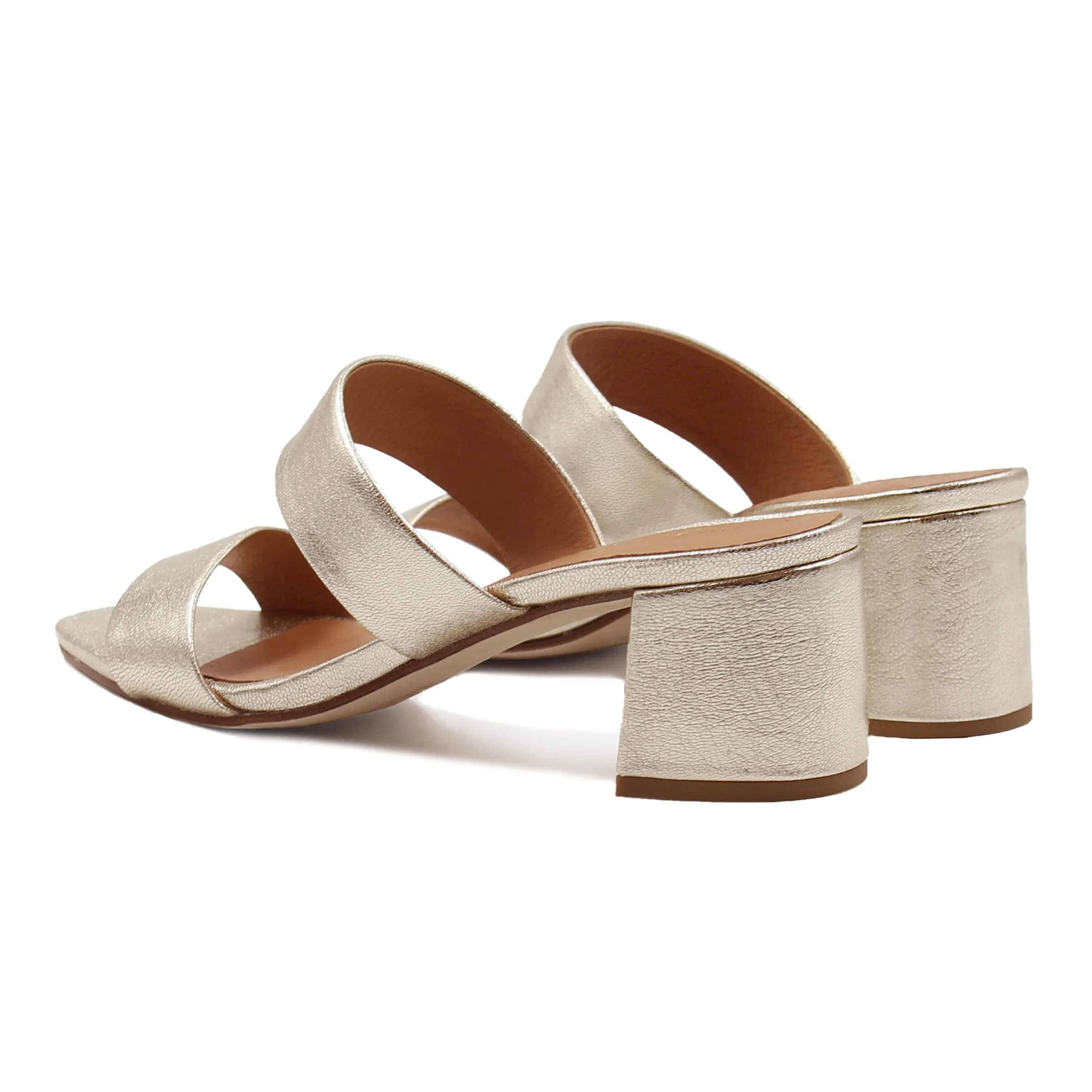 Mules talon bandeau cuir doré