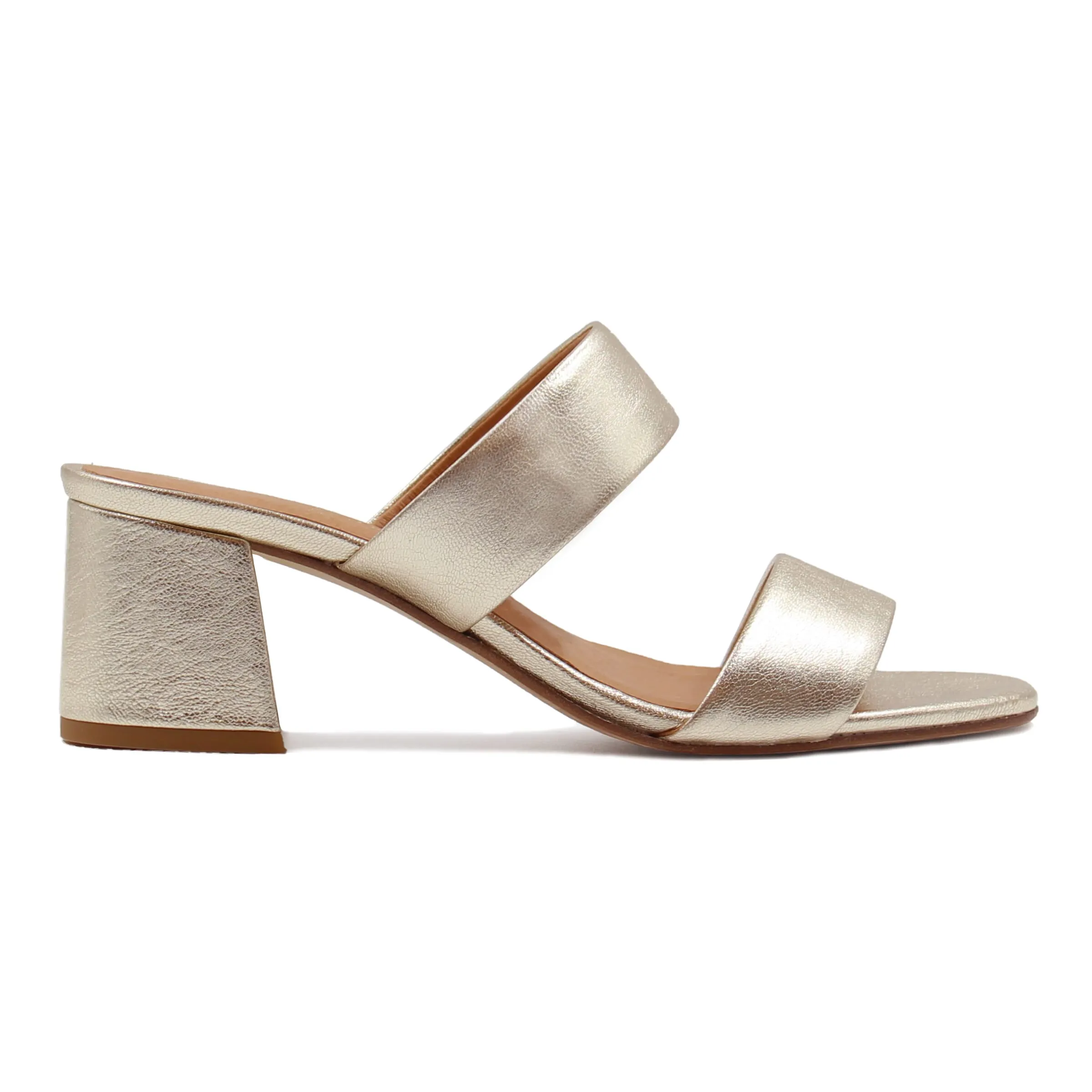 Mules talon bandeau cuir doré