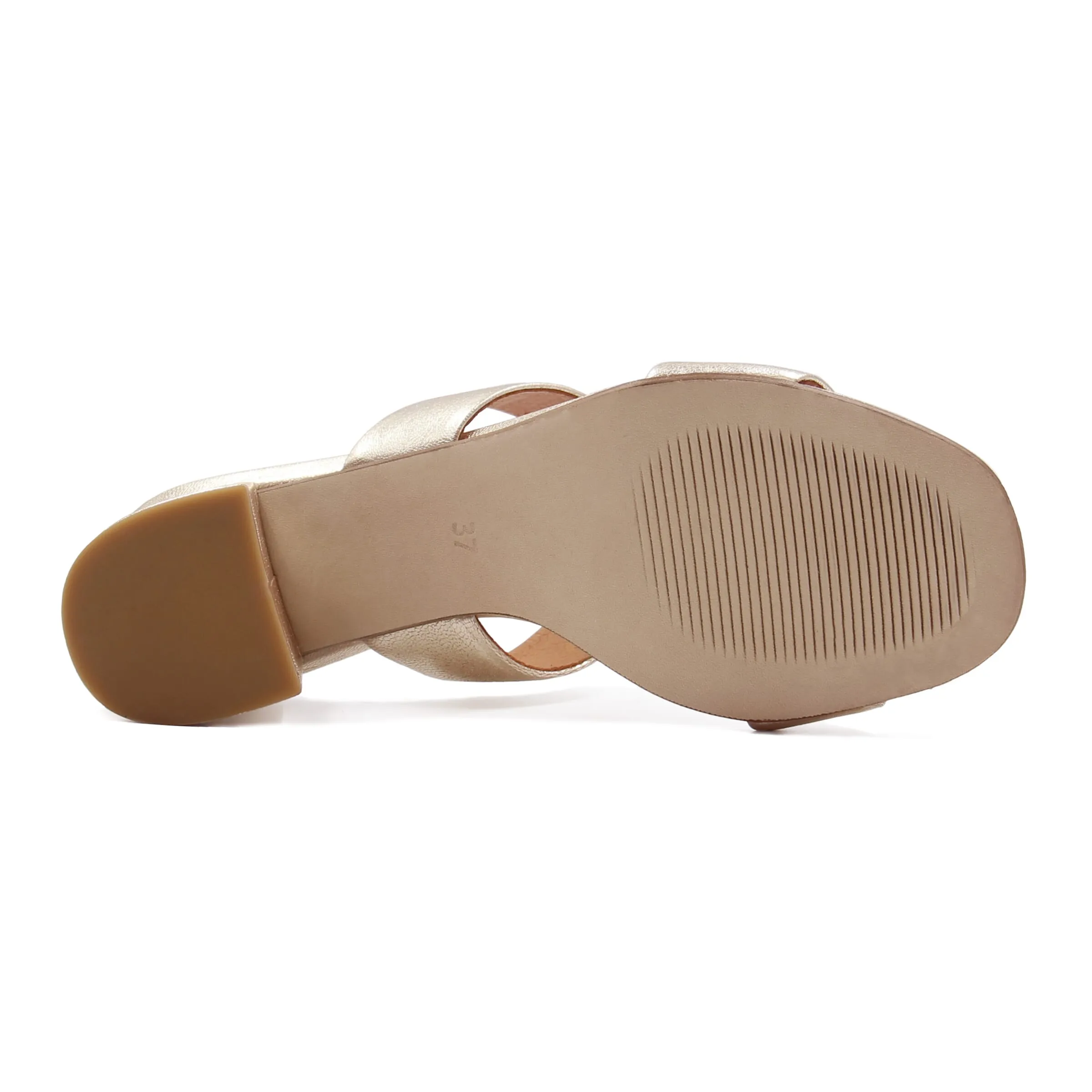 Mules talon bandeau cuir doré