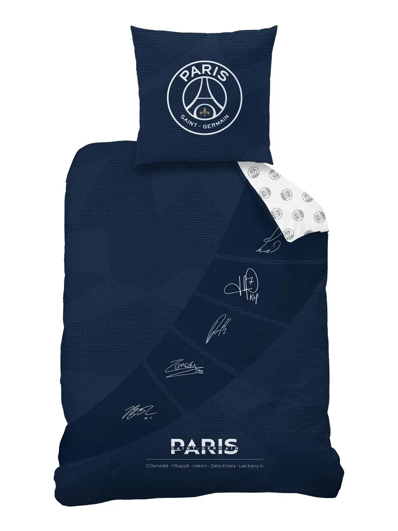 Parure de lit imprimée 100% coton, PSG STARS - Bleu nuit