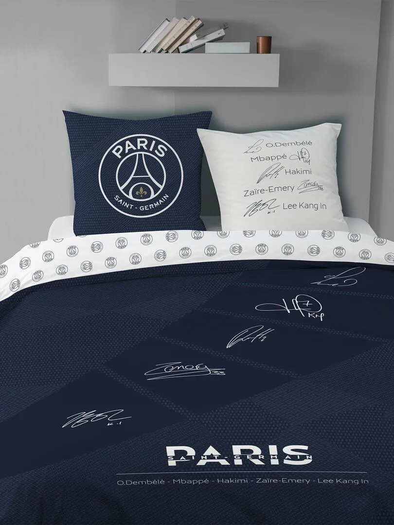 Parure de lit imprimée 100% coton, PSG STARS - Bleu nuit