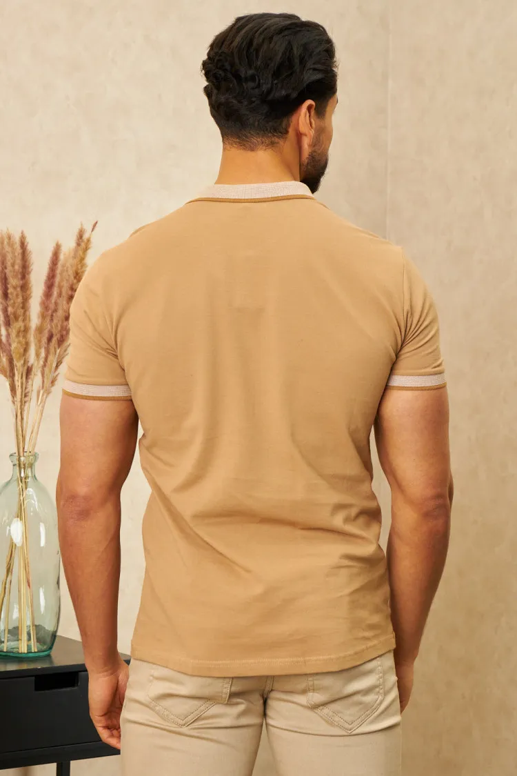 Polo beige col mao à rayures