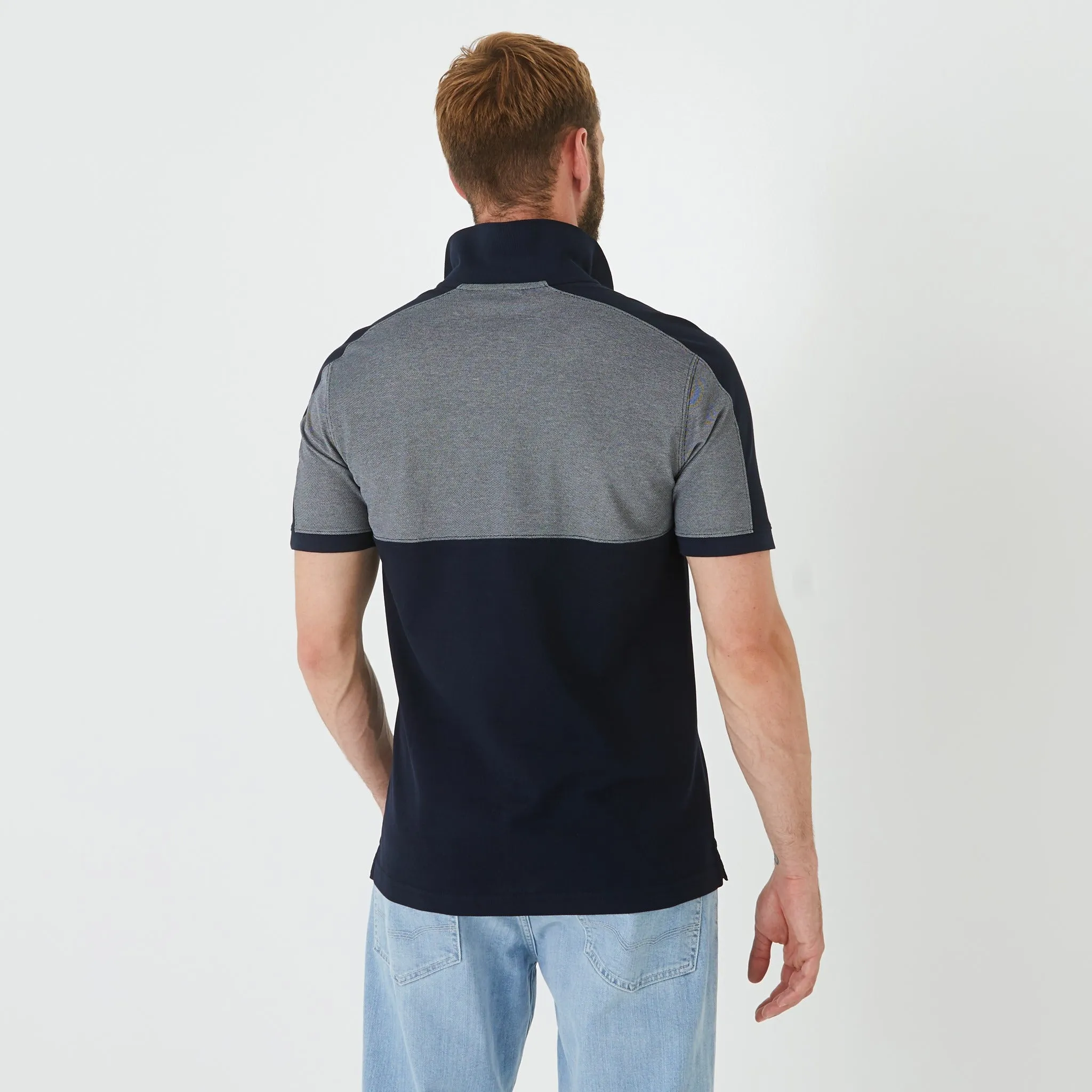 Polo bleu color-block en molleton