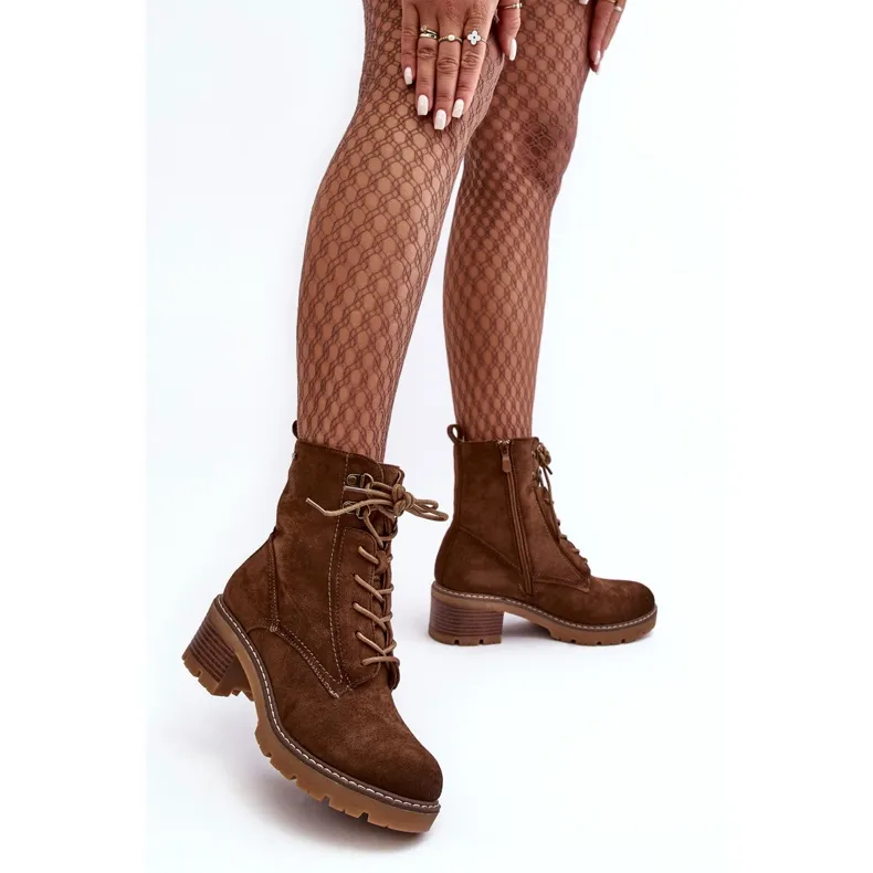 PS1 Bottines À Lacets À Talon Bas Pour Femme Marron Adinail brun