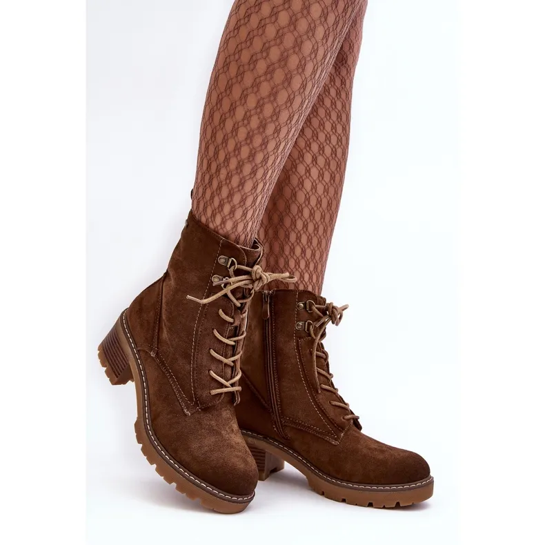 PS1 Bottines À Lacets À Talon Bas Pour Femme Marron Adinail brun