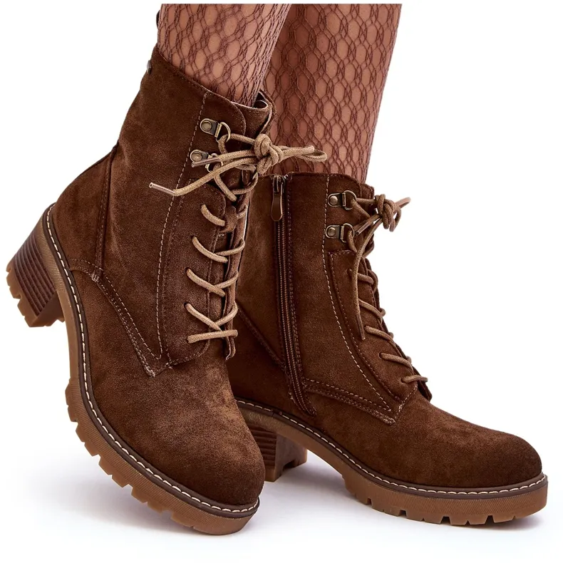 PS1 Bottines À Lacets À Talon Bas Pour Femme Marron Adinail brun