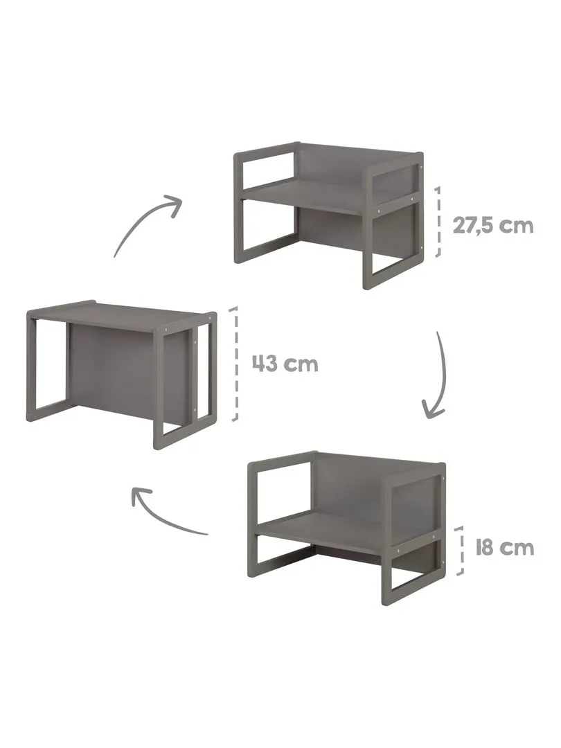 ROBA Ensemble Table et Chaise Réversibles pour Enfants - 3 Hauteurs d'Assise - Bois Laqué Anthracite - Noir