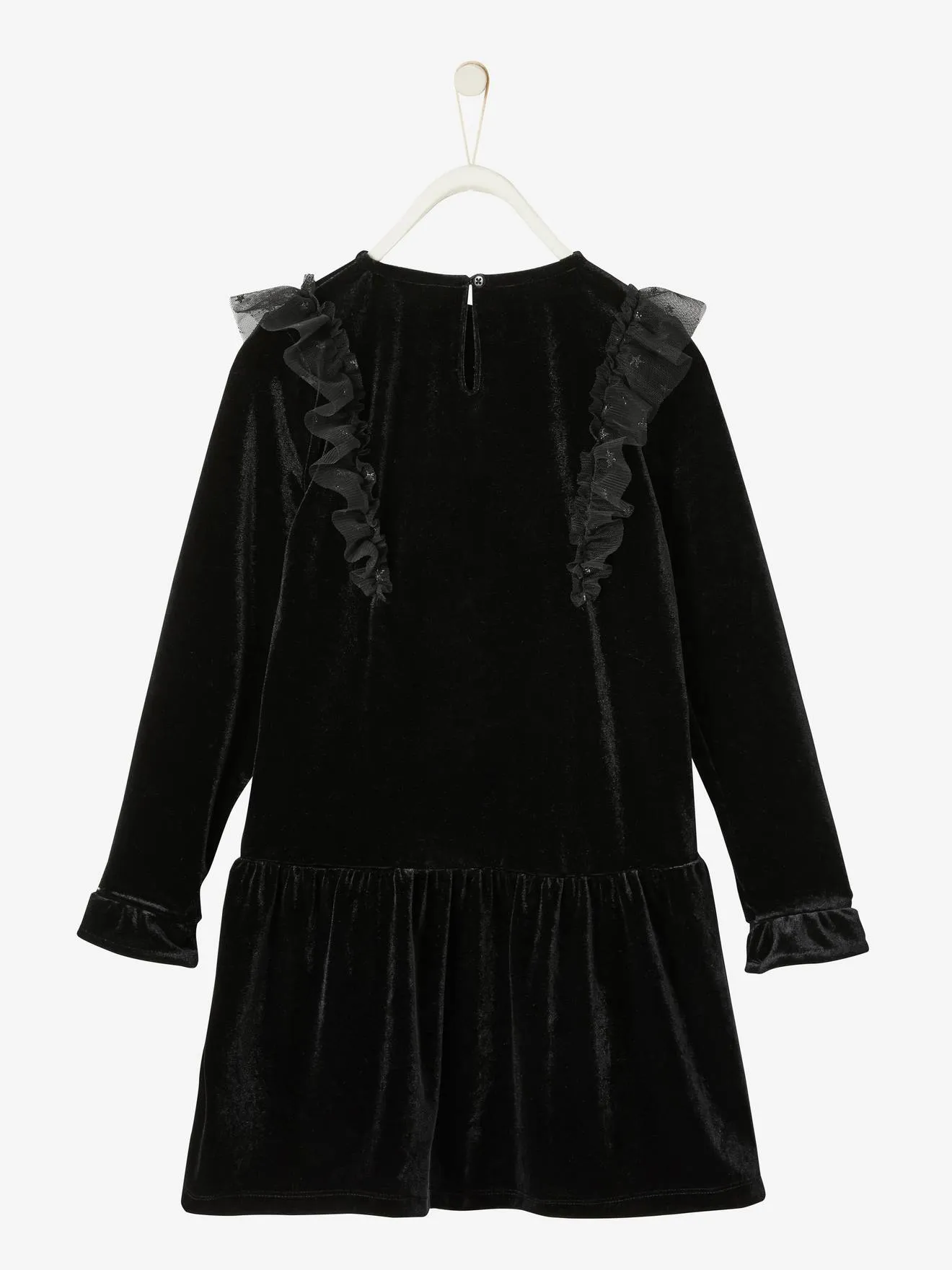 Robe de fête fille en velours lisse noir - Vertbaudet