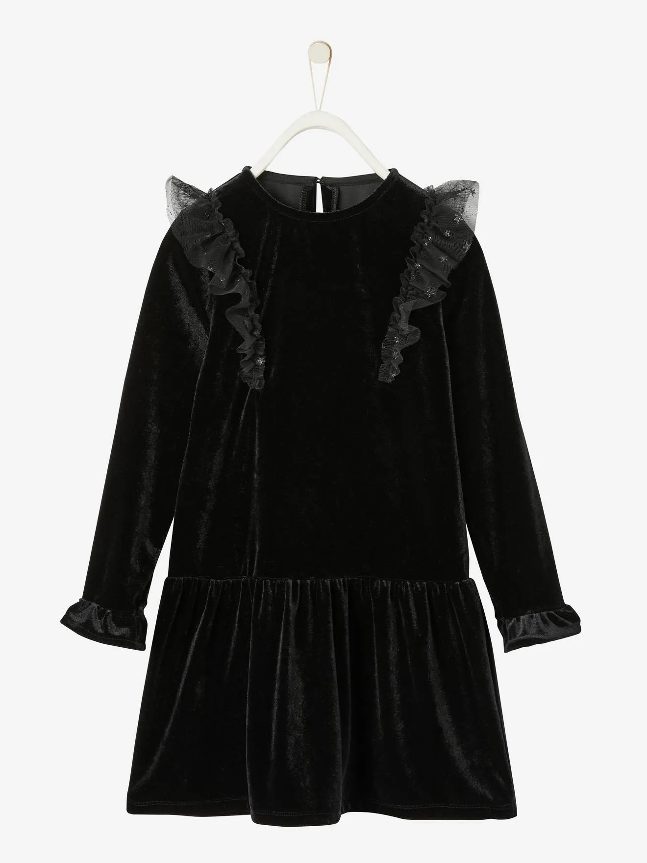 Robe de fête fille en velours lisse noir - Vertbaudet