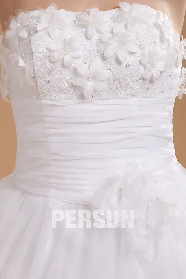 Robe de mariée bustier ornée de fleurs en organza