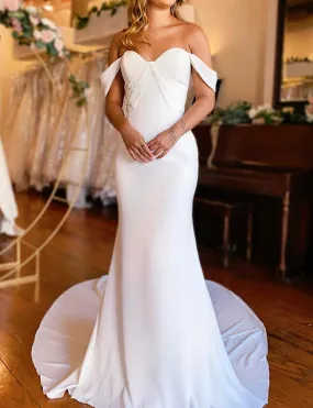 Robe de mariée longue sirène sans épaules ivoire