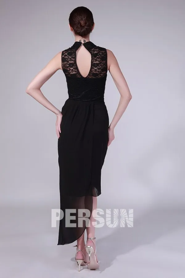 Robe de soirée noire en mousseline en dentelle asymétrique pour gala dîner