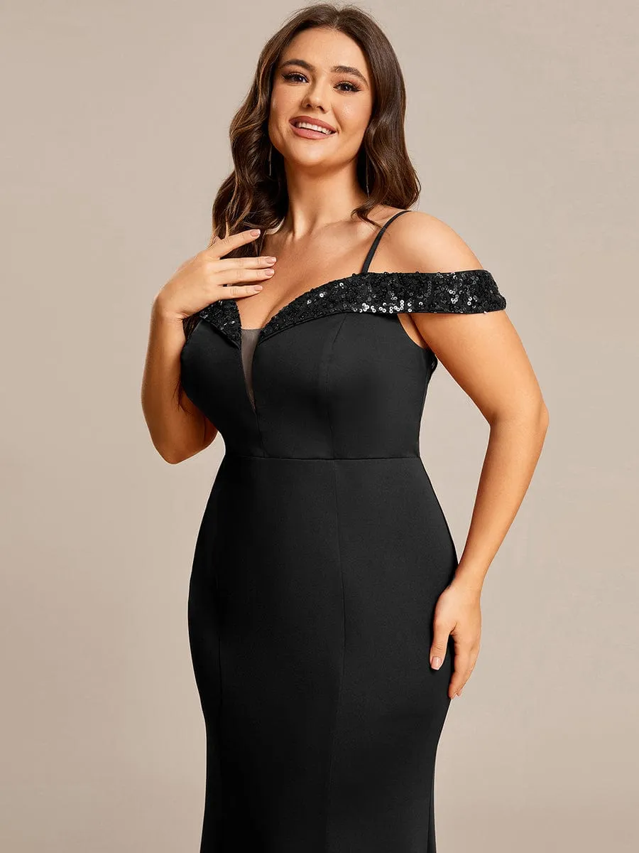 Robe de soirée Sequins Encolure V profonde Moulante élégante grande taille