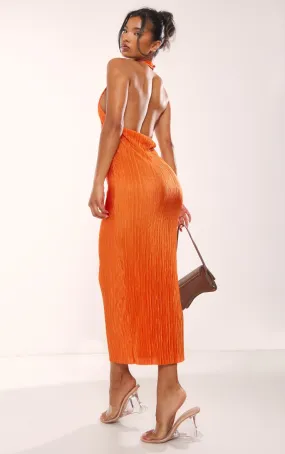 Robe longue plissée orange à col croisé