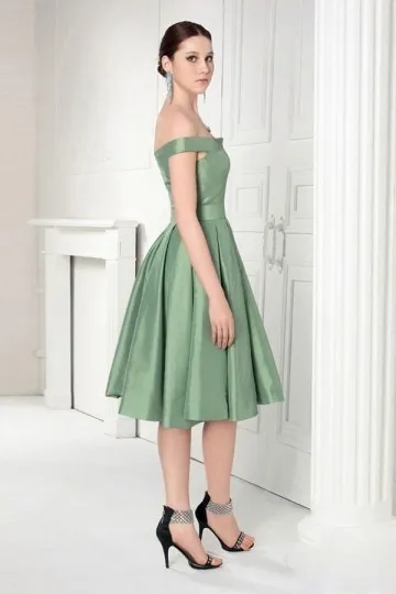 Robe soirée verte à épaule dénudée pour gala