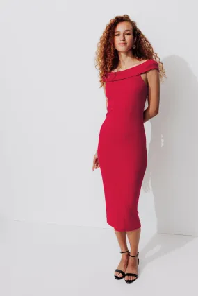 Robe à col Bardot Femme - Rouge