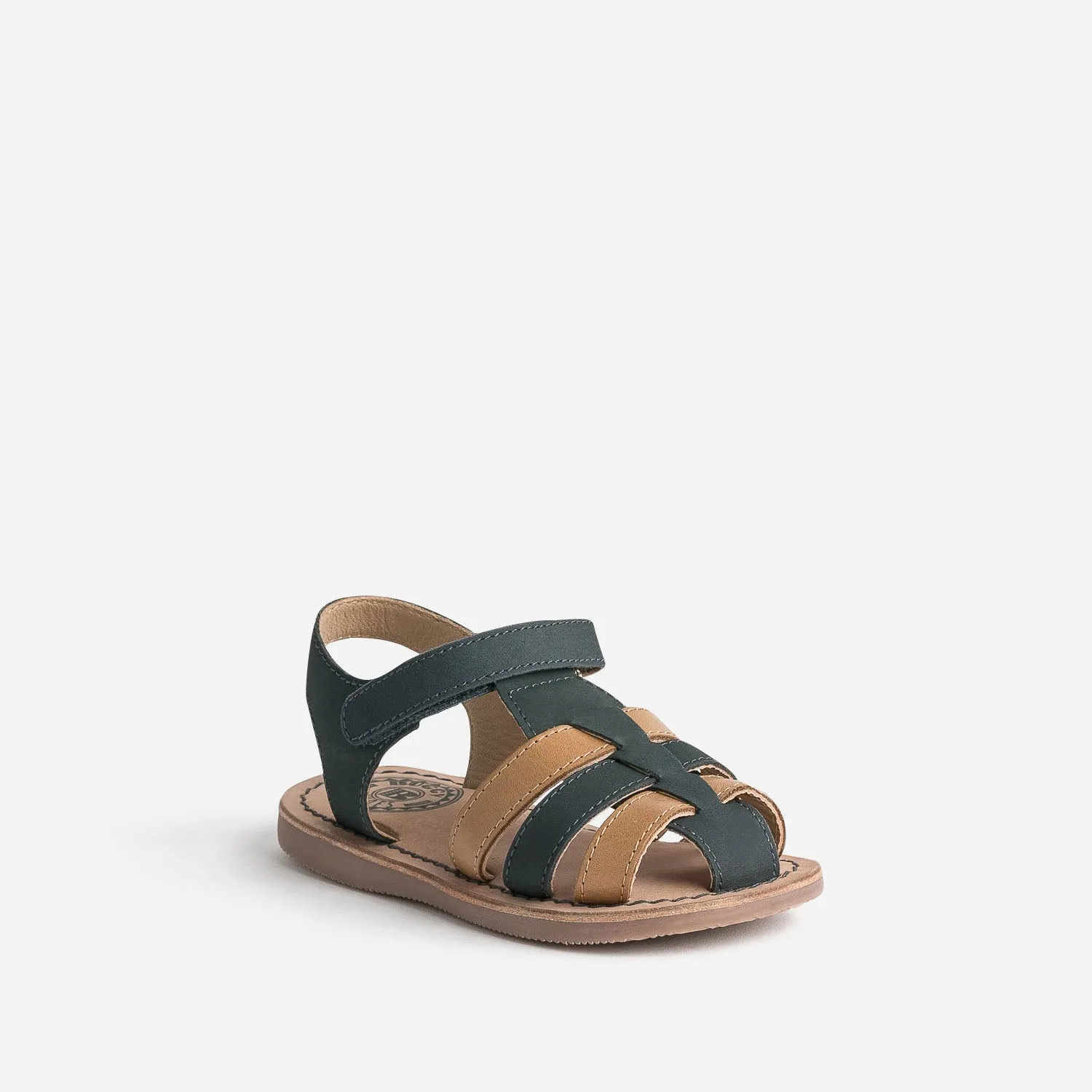 Sandale BUGGY marine et marron en cuir - Sandales Enfant | ERAM