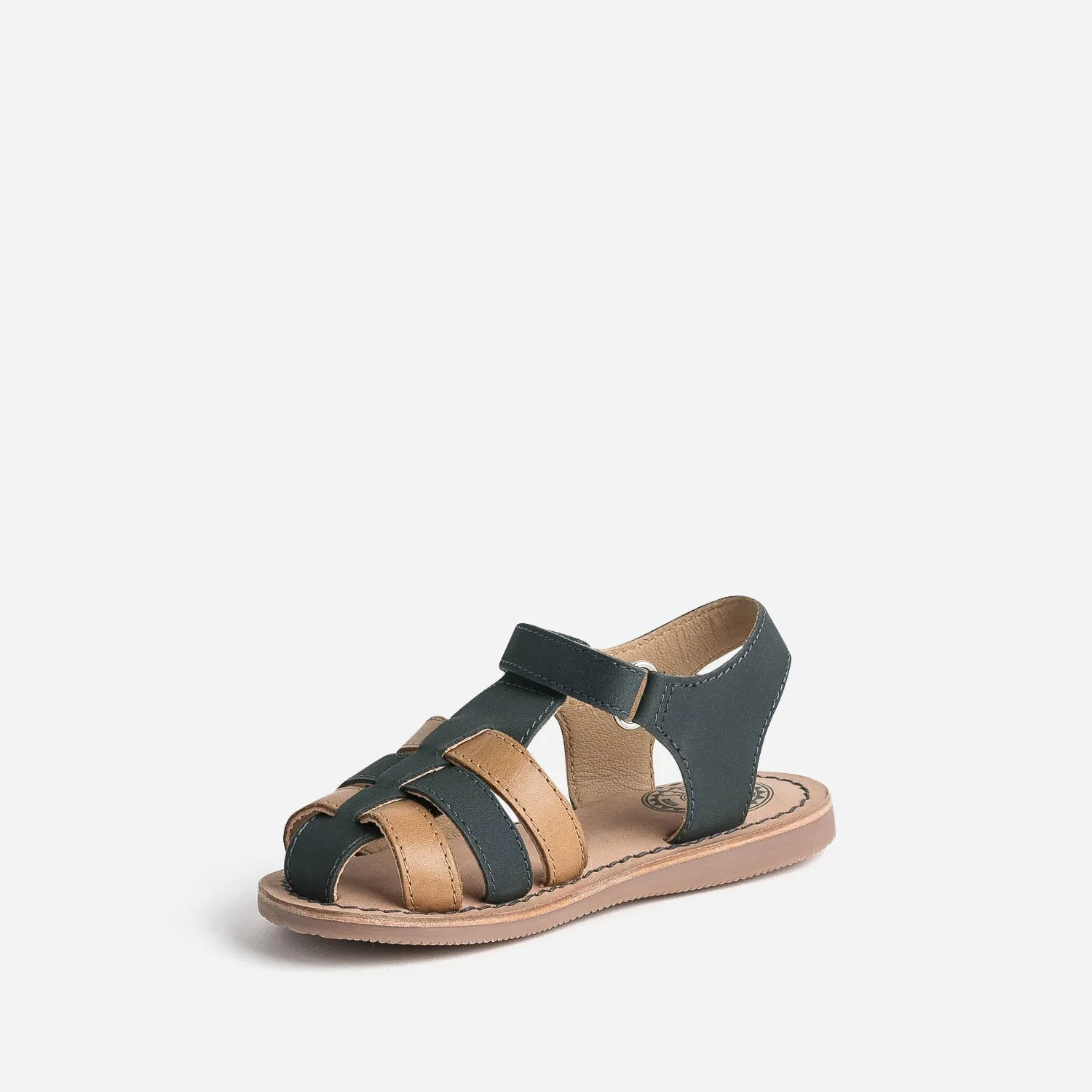 Sandale BUGGY marine et marron en cuir - Sandales Enfant | ERAM