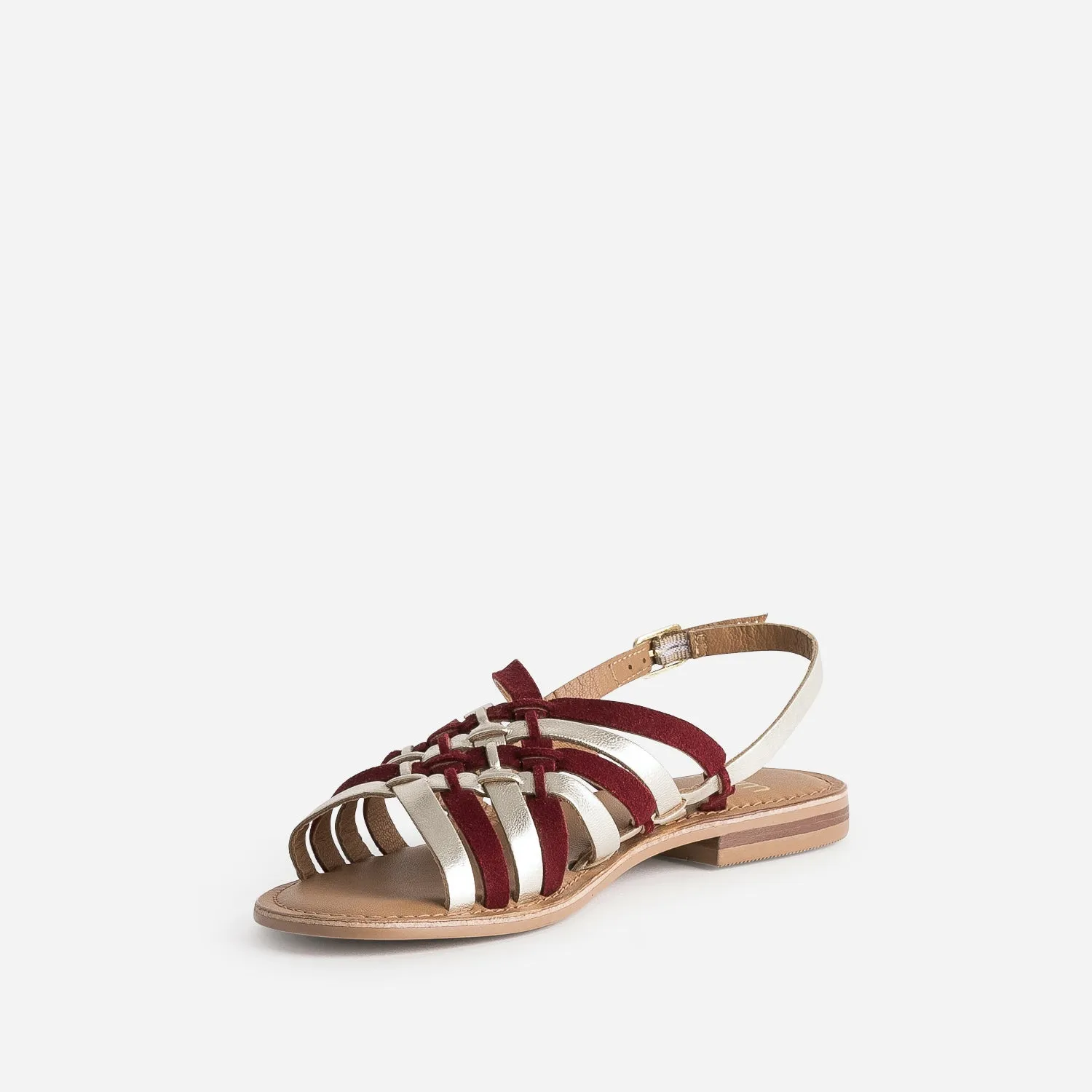 Sandale dorée et bordeaux en cuir tressé - Sandales Femme | ERAM