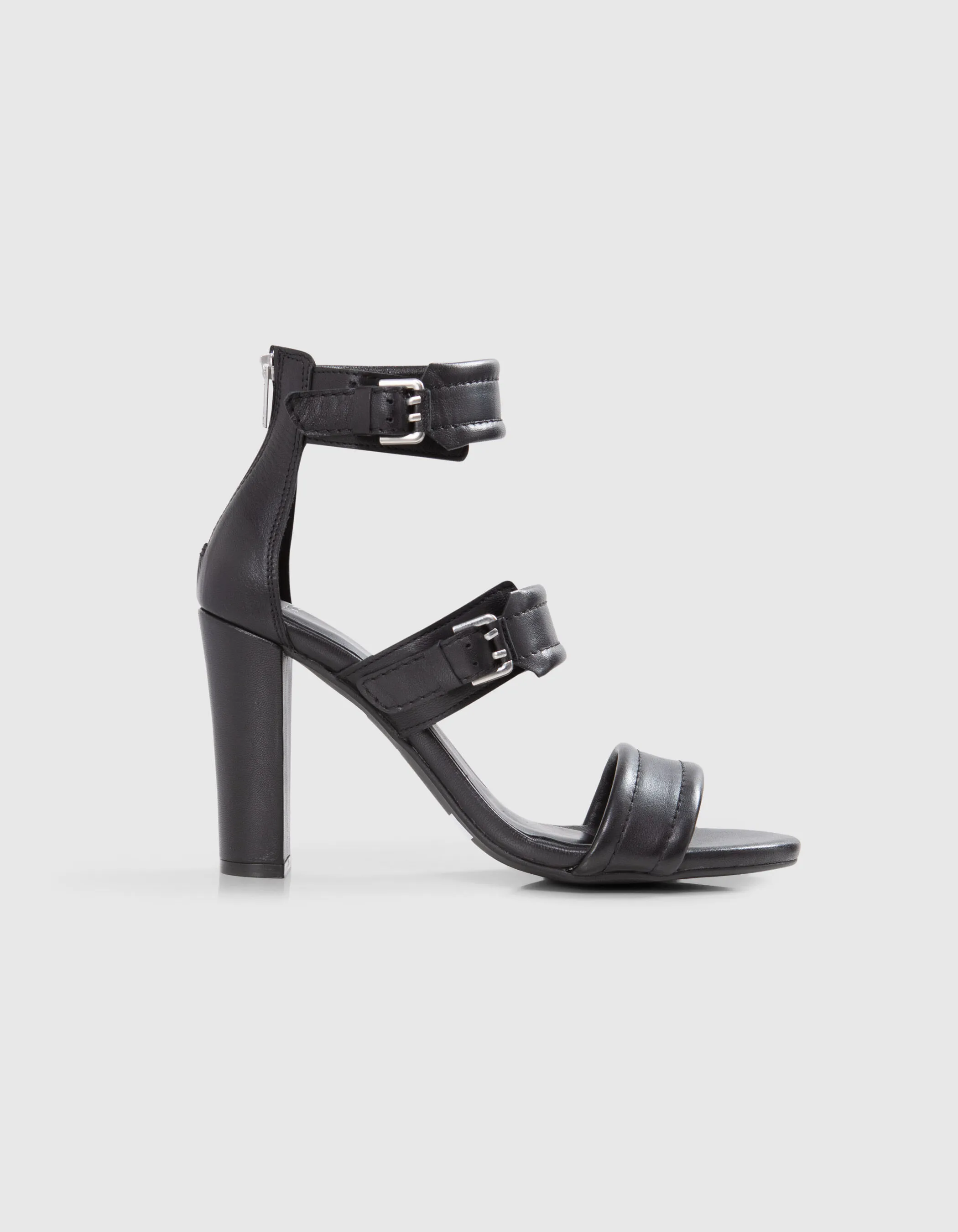 Sandales à talon noires cuir zip talon Femme