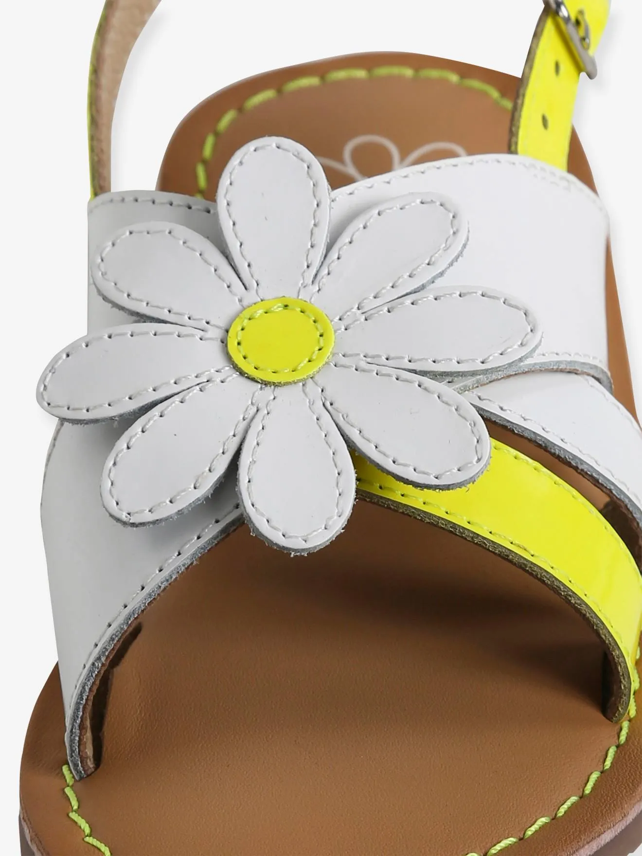 Sandales cuir et cuir fluo fille blanc - Vertbaudet