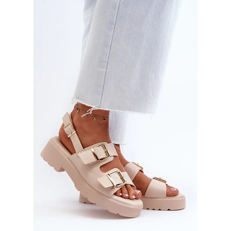 Sandales Femme Avec Boucles Cuir Eco Beige Konanttia