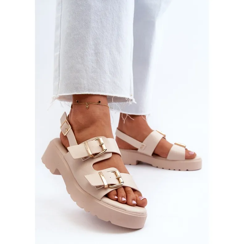 Sandales Femme Avec Boucles Cuir Eco Beige Konanttia