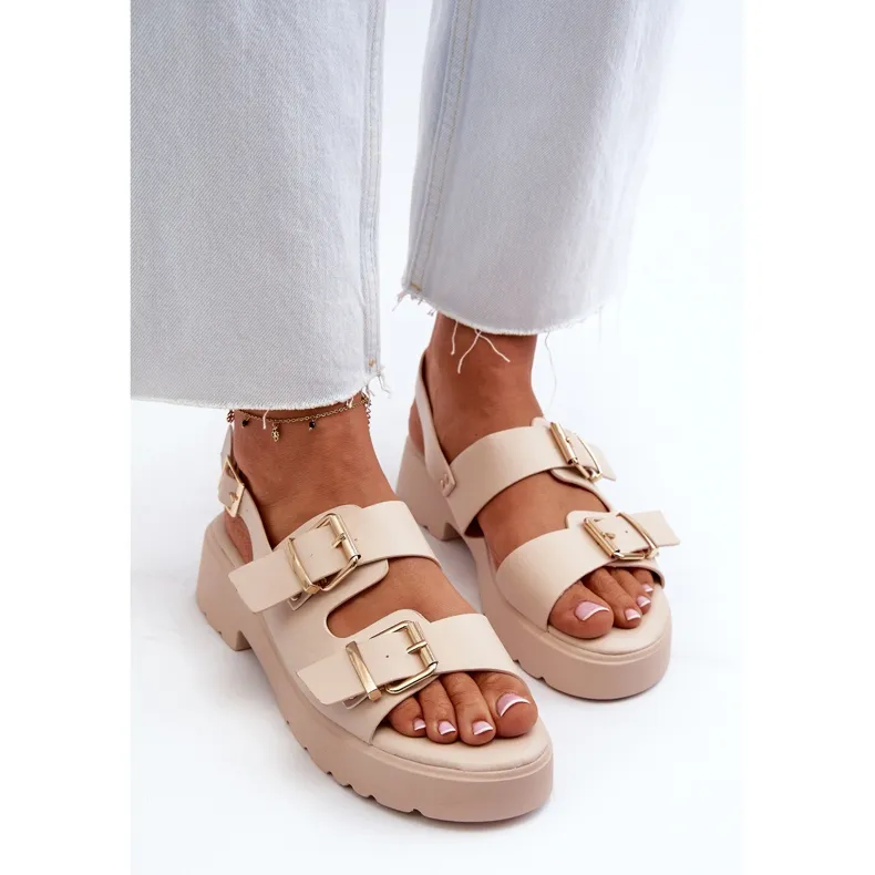 Sandales Femme Avec Boucles Cuir Eco Beige Konanttia