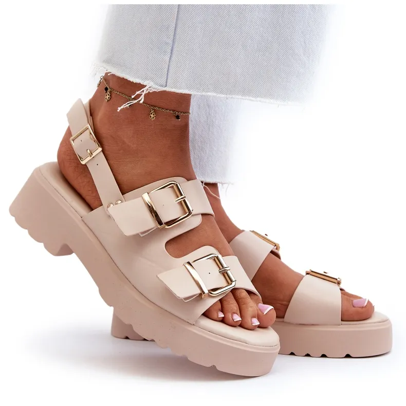 Sandales Femme Avec Boucles Cuir Eco Beige Konanttia