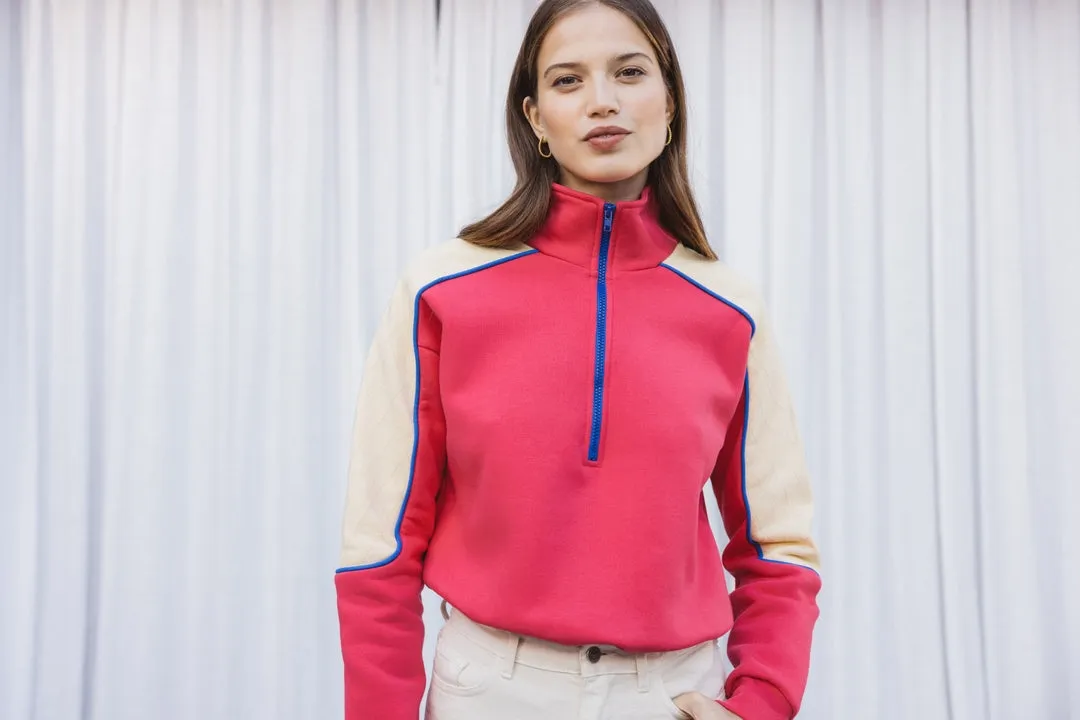 Sweat-shirt Contraste rose et écru