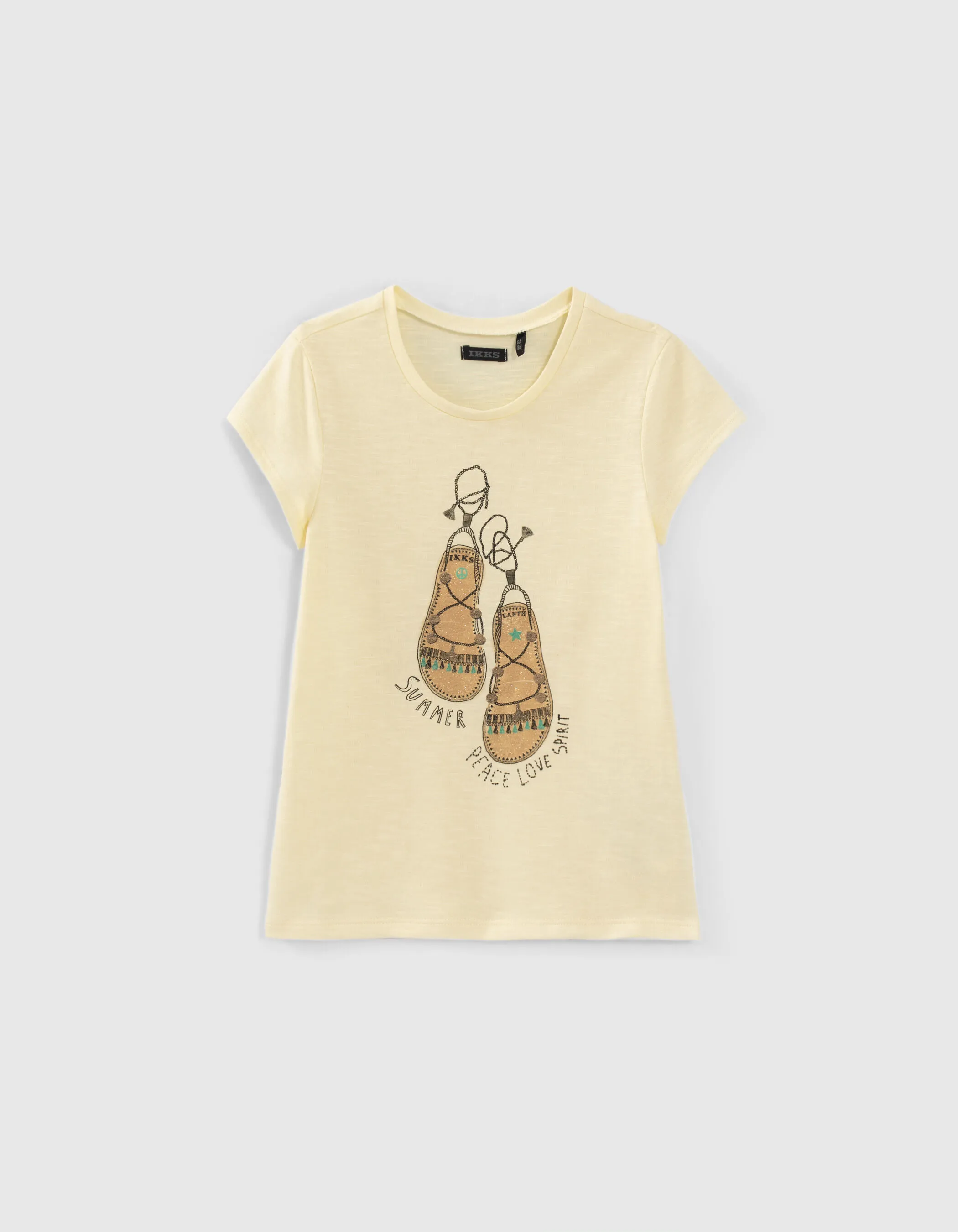 T-shirt jaune coton bio visuel sandales fille