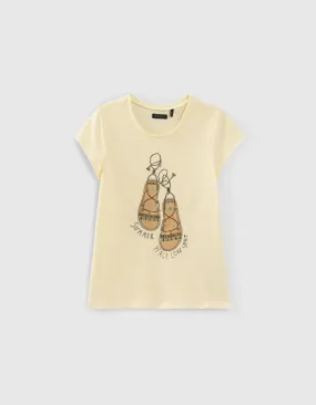 T-shirt jaune coton bio visuel sandales fille