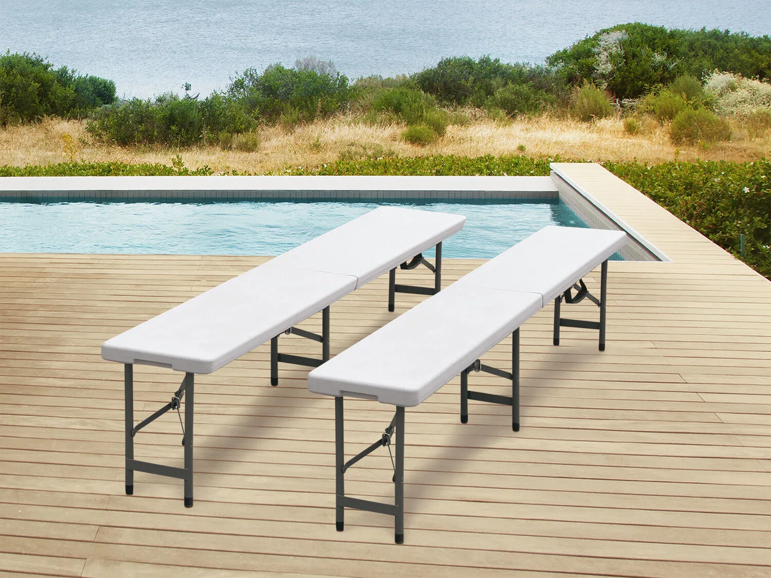 Table et bancs de fête pliable, combinable, blanc ⋆ Lehner Versand