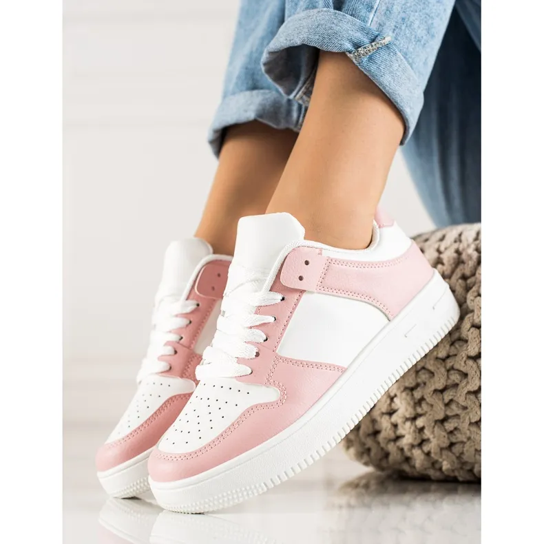 TRENDI Chaussures de sport en cuir écologique blanche rose