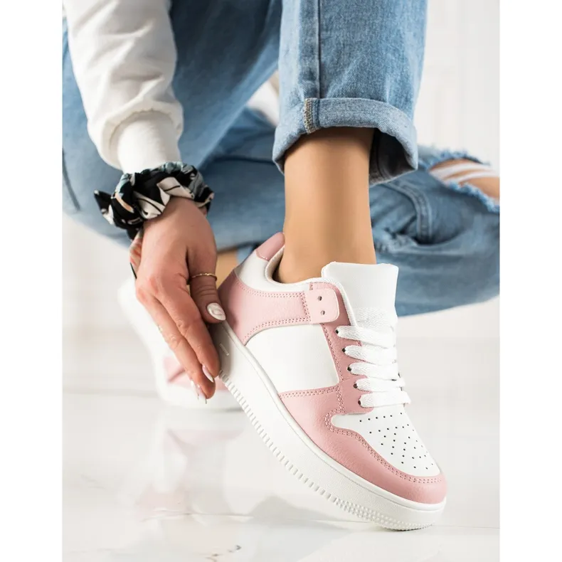 TRENDI Chaussures de sport en cuir écologique blanche rose