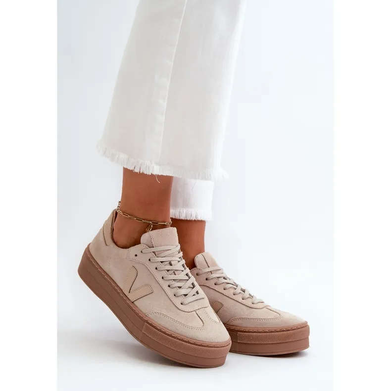 Zazoo N1100S2 Baskets en daim pour femme sur plateforme, Beige