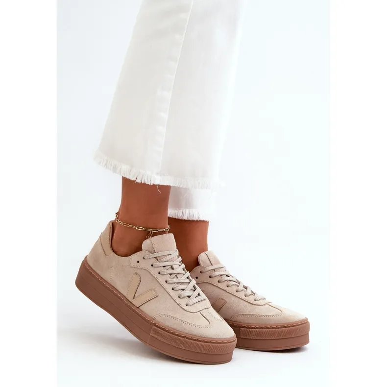 Zazoo N1100S2 Baskets en daim pour femme sur plateforme, Beige