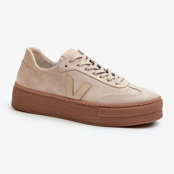 Zazoo N1100S2 Baskets en daim pour femme sur plateforme, Beige