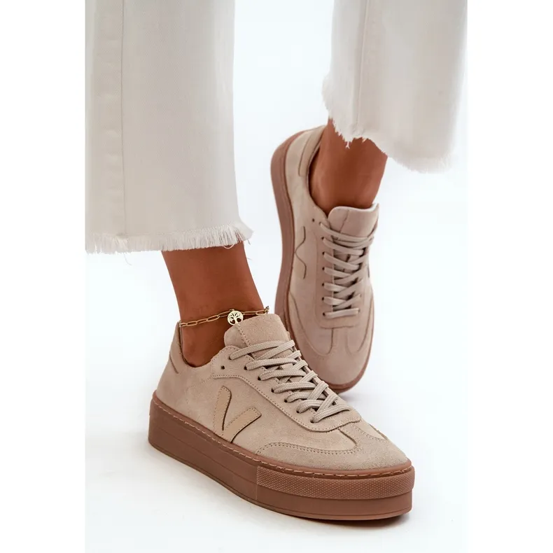 Zazoo N1100S2 Baskets en daim pour femme sur plateforme, Beige