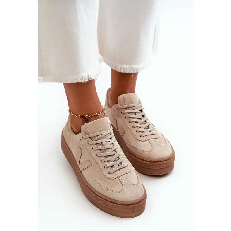 Zazoo N1100S2 Baskets en daim pour femme sur plateforme, Beige