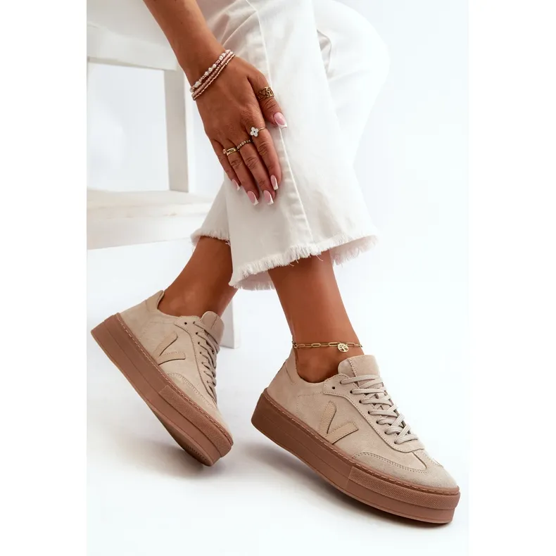 Zazoo N1100S2 Baskets en daim pour femme sur plateforme, Beige