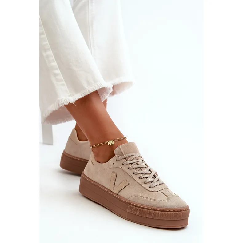 Zazoo N1100S2 Baskets en daim pour femme sur plateforme, Beige