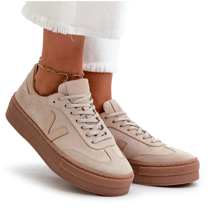 Zazoo N1100S2 Baskets en daim pour femme sur plateforme, Beige